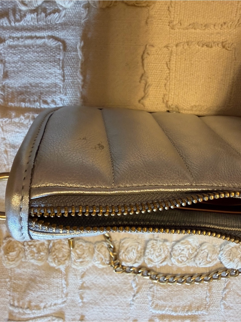 Coach Metallic Silver Quilted Mini Shoulder Bag with Chain - Picture 4 of 5